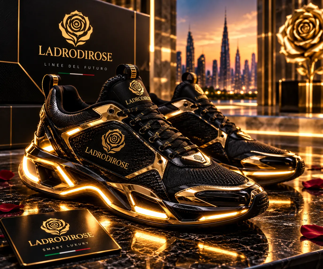 Sneakers luminose nere e oro LADRODIROSE FUTURE STEP LIGHT