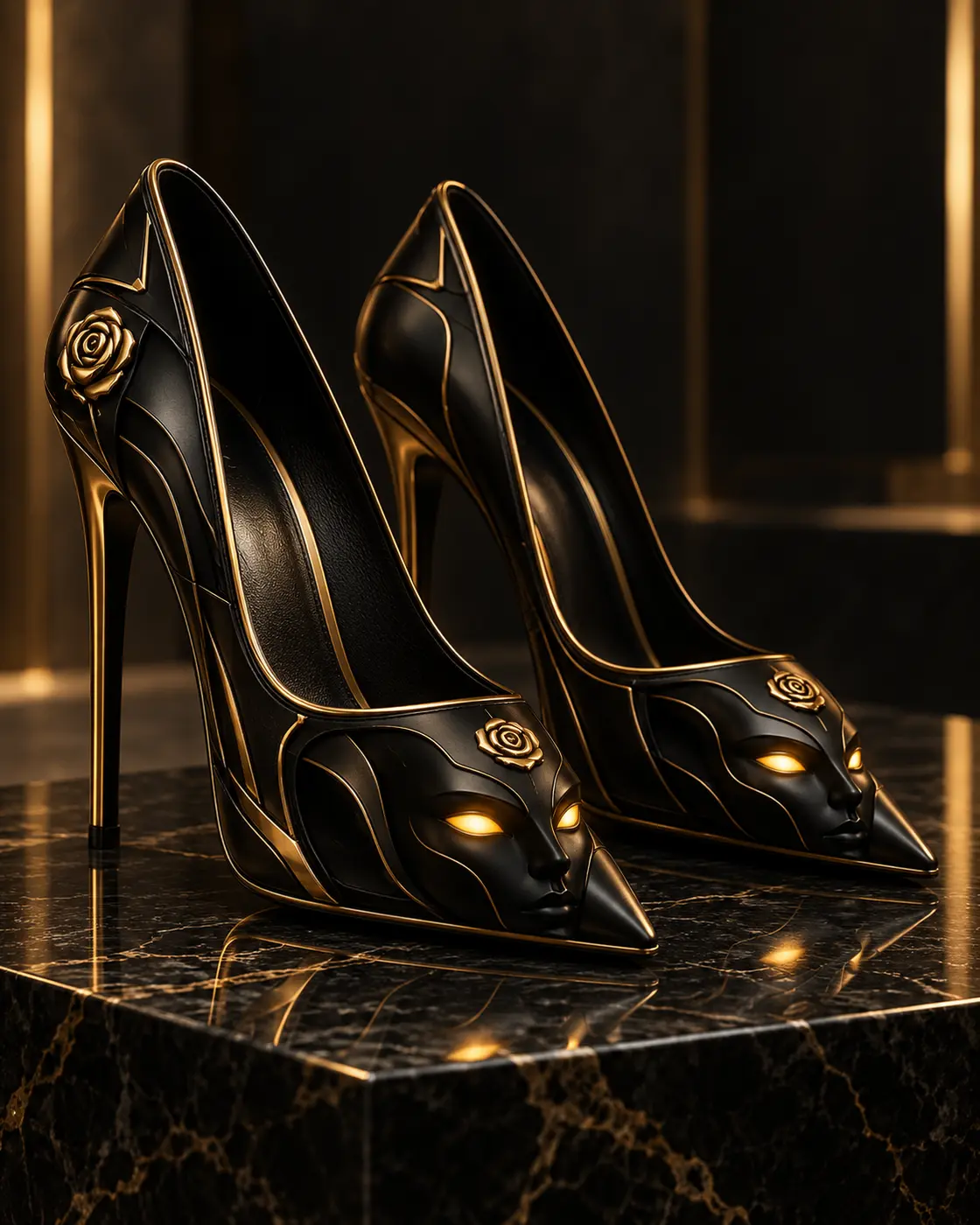 Décolleté ginoide nere e oro LADRODIROSE GYNOID STILETTO