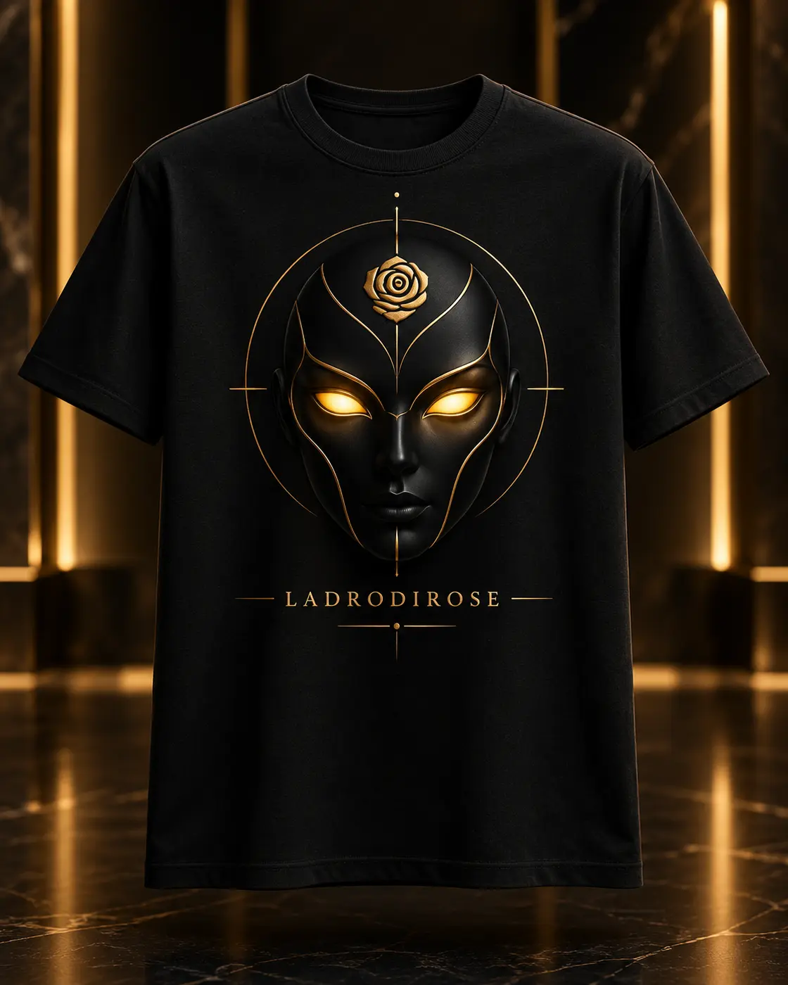 T-shirt androide nera e oro LADRODIROSE ANDROID SIGNATURE
