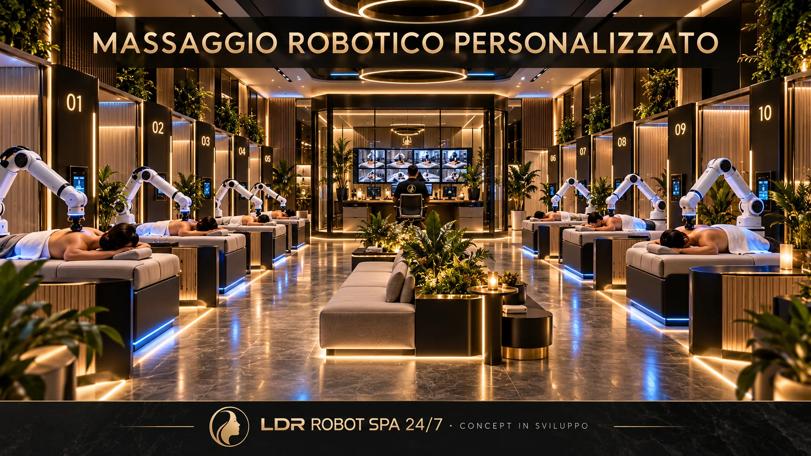 Sala concept con postazioni di massaggio robotizzato